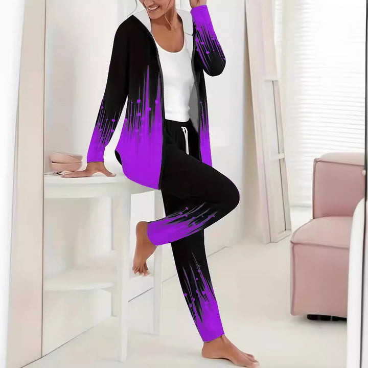 Damen Zweiteiliges Lounge-Set mit Kapuzenjacke und Tunnelzug-Jogginghose mit digitalem Verlaufprint Drune
