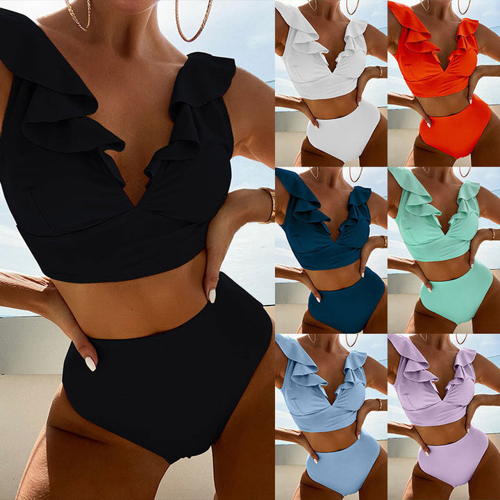 Damen Hoch tailliertes Bikini-Set mit voluminösen Rüschen Drune