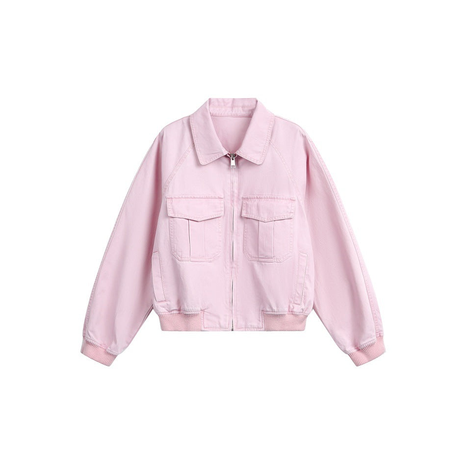 Damen Kurz geschnittene Boxy-Blousonjacke aus Baumwollmix mit Pattentaschen und durchgehendem Reißverschluss Drune