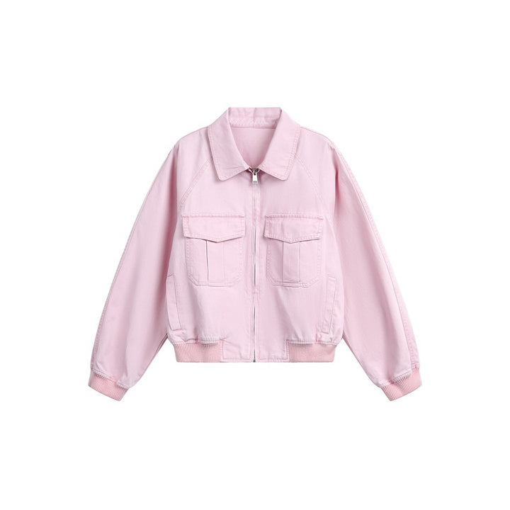 Damen Kurz geschnittene Boxy-Blousonjacke aus Baumwollmix mit Pattentaschen und durchgehendem Reißverschluss Drune