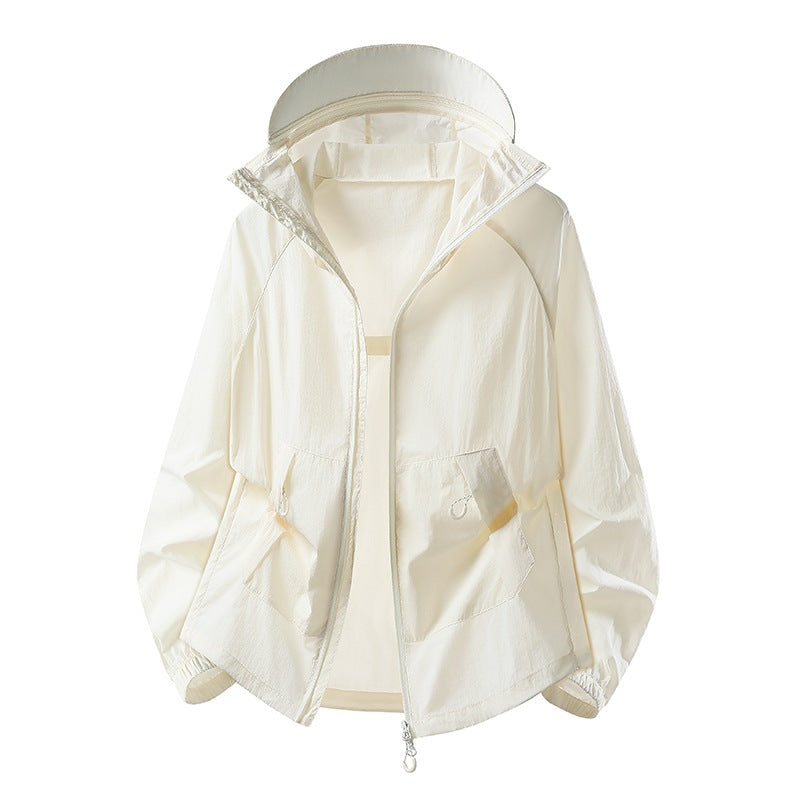 Damen Leichte winddichte Kapuzen‑Übergangsjacke mit verstellbarer Kapuze, Zwei‑Wege‑Reißverschluss & praktischen Klappentaschen Drune