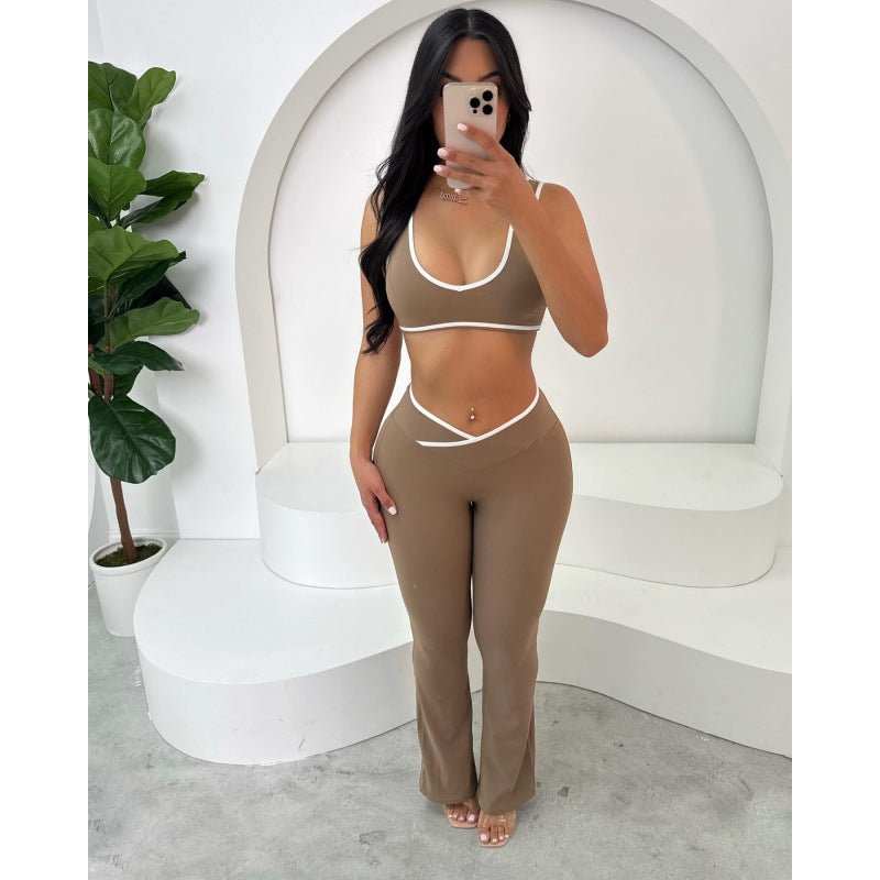Damen Sportliches Zweiteiler Set mit kurzer Oberteil und flared Leggings Drune