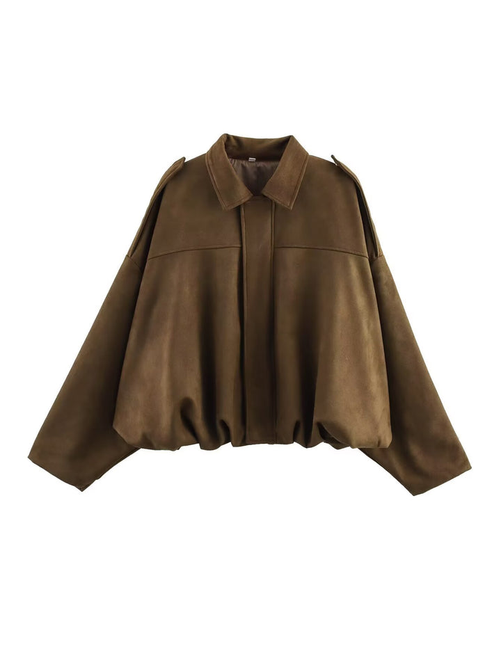 Damen 1000+ weit geschnittene Cropped‑Blousonjacke im Cape‑Look mit Schulterriegeln und gerafftem Saum Drune