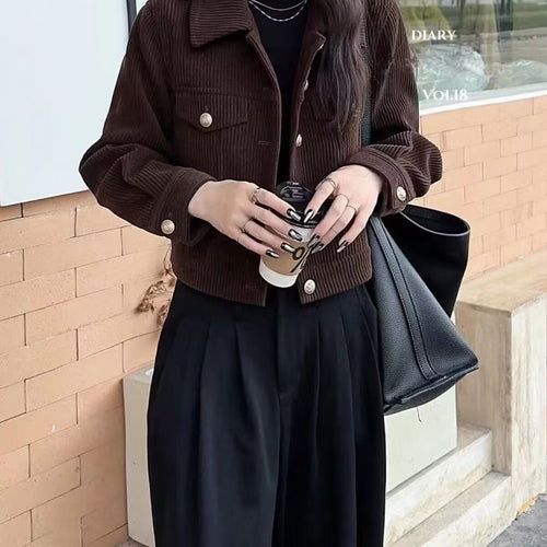 Damen Kordjacke mit dekorativen Knöpfen Drune