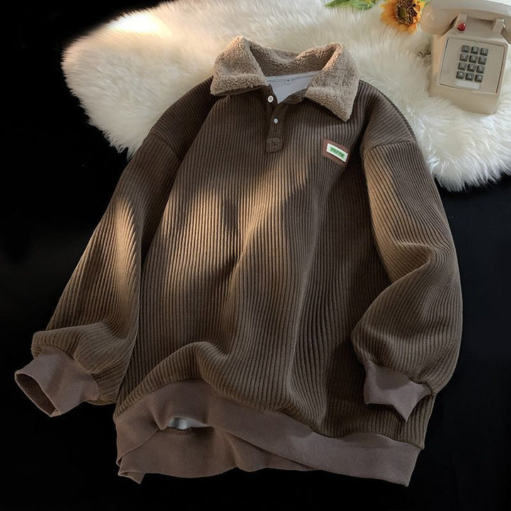 Damen Weicher Cord-Pullover mit Sherpa-Kragen Drune