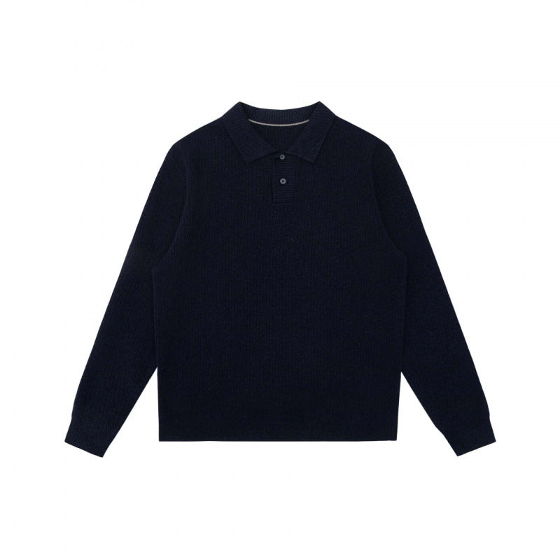Herren Feinstrick-Poloshirt mit Rippenstruktur, Langarm und klassischem Hemdkragen Drune