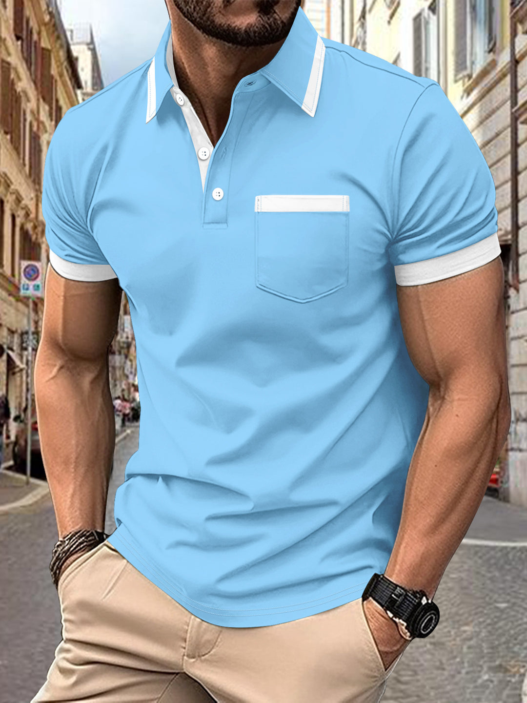 Herren modernes Polo-Shirt mit Kontrastkragen Drune