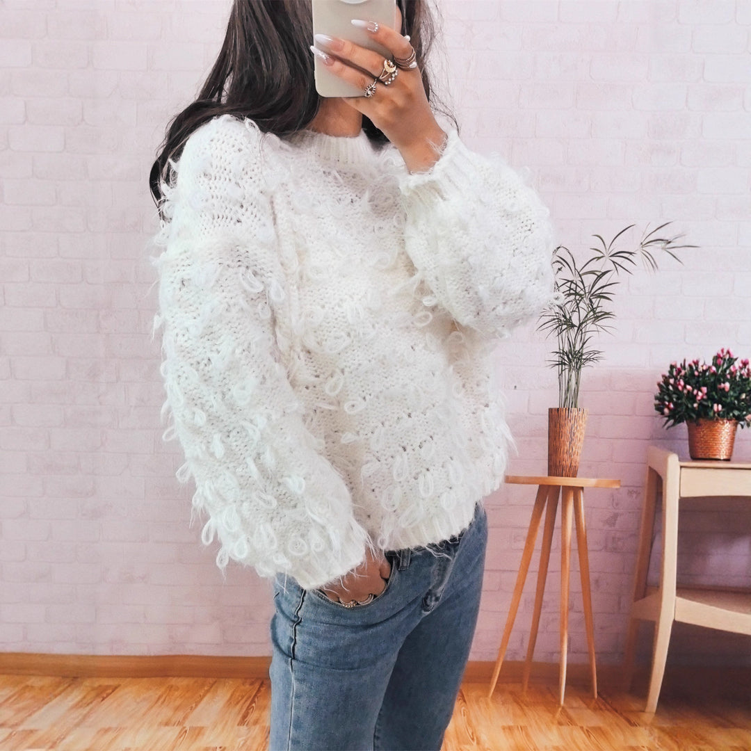Damen kuscheliger Strickpullover mit strukturierter Oberfläche Drune