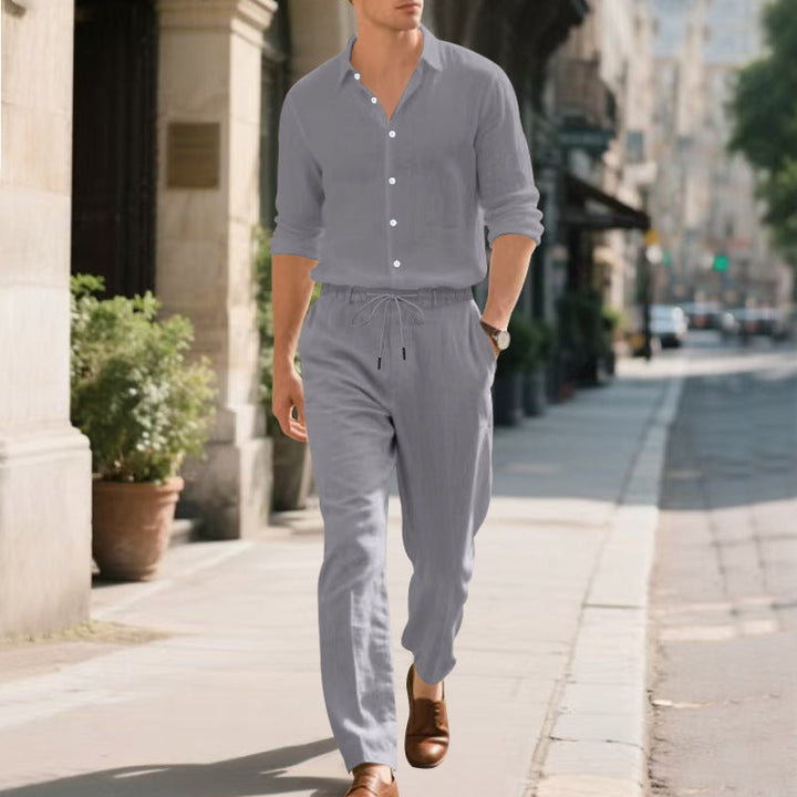 Herren entspannte Leinenhose mit verstellbarem Kordelzug und elastischem Bund Drune