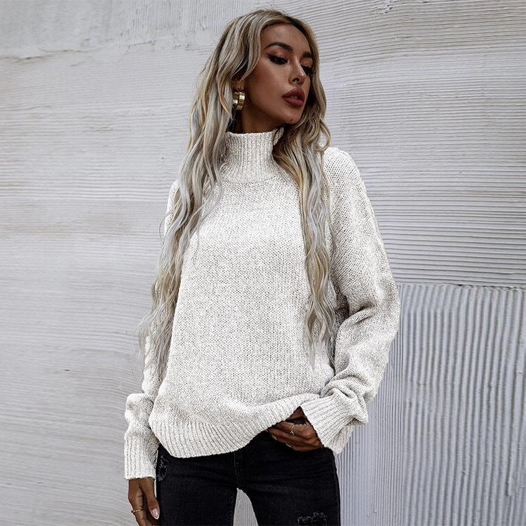 Damen Oversized Strickpullover mit hohem Kragen und weichem Strukturmuster Drune