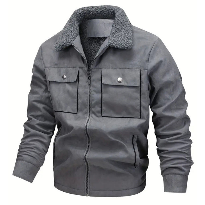 Herren nan gefütterte Pilotjacke mit Teddyfell-Innenfutter, Brustklappen und durchgehendem Reißverschluss Drune