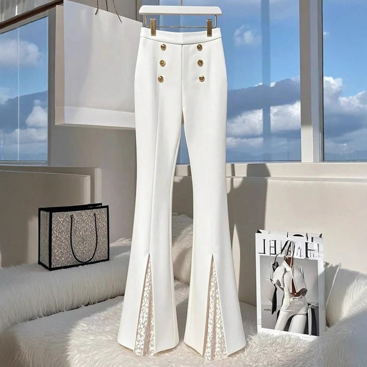 Damen Modische Flared-Hosen mit eleganten Knopfdetails und seitlichem Schlitz Drune