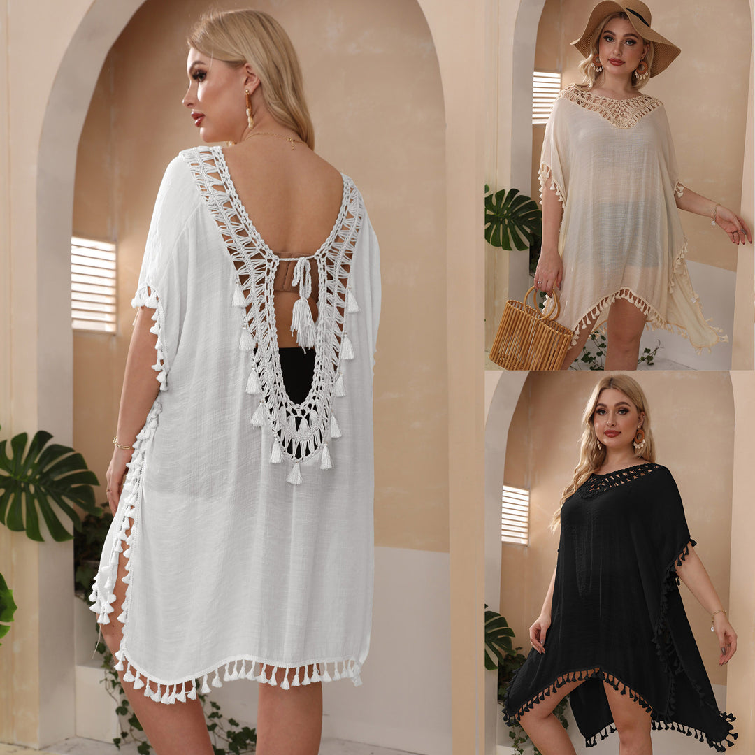 Damen luftiger Strand-Kaftan mit dekorativen Quasten Drune