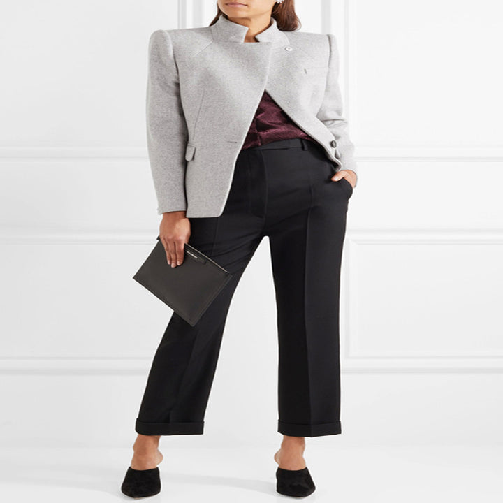 Damen Taillierter Wollmix‑Blazer mit Stehkragen, strukturierter Schulter und Pattentaschen Drune