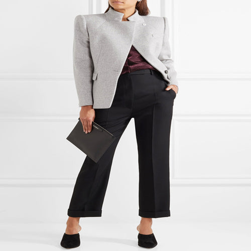 Damen Taillierter Wollmix‑Blazer mit Stehkragen, strukturierter Schulter und Pattentaschen Drune