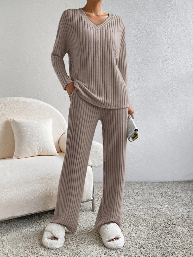 Damen Lässiges Freizeitsweat-Set mit V-Ausschnitt und weitem Schnitt Drune