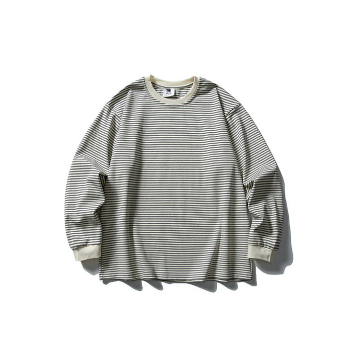 Unisex Oversize Longsleeve im Marinelook mit feiner Ringelstruktur und geripptem Kragen Drune
