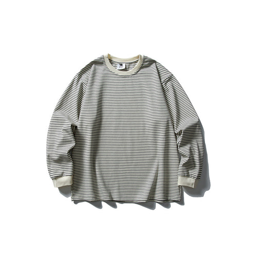 Unisex Oversize Longsleeve im Marinelook mit feiner Ringelstruktur und geripptem Kragen Drune