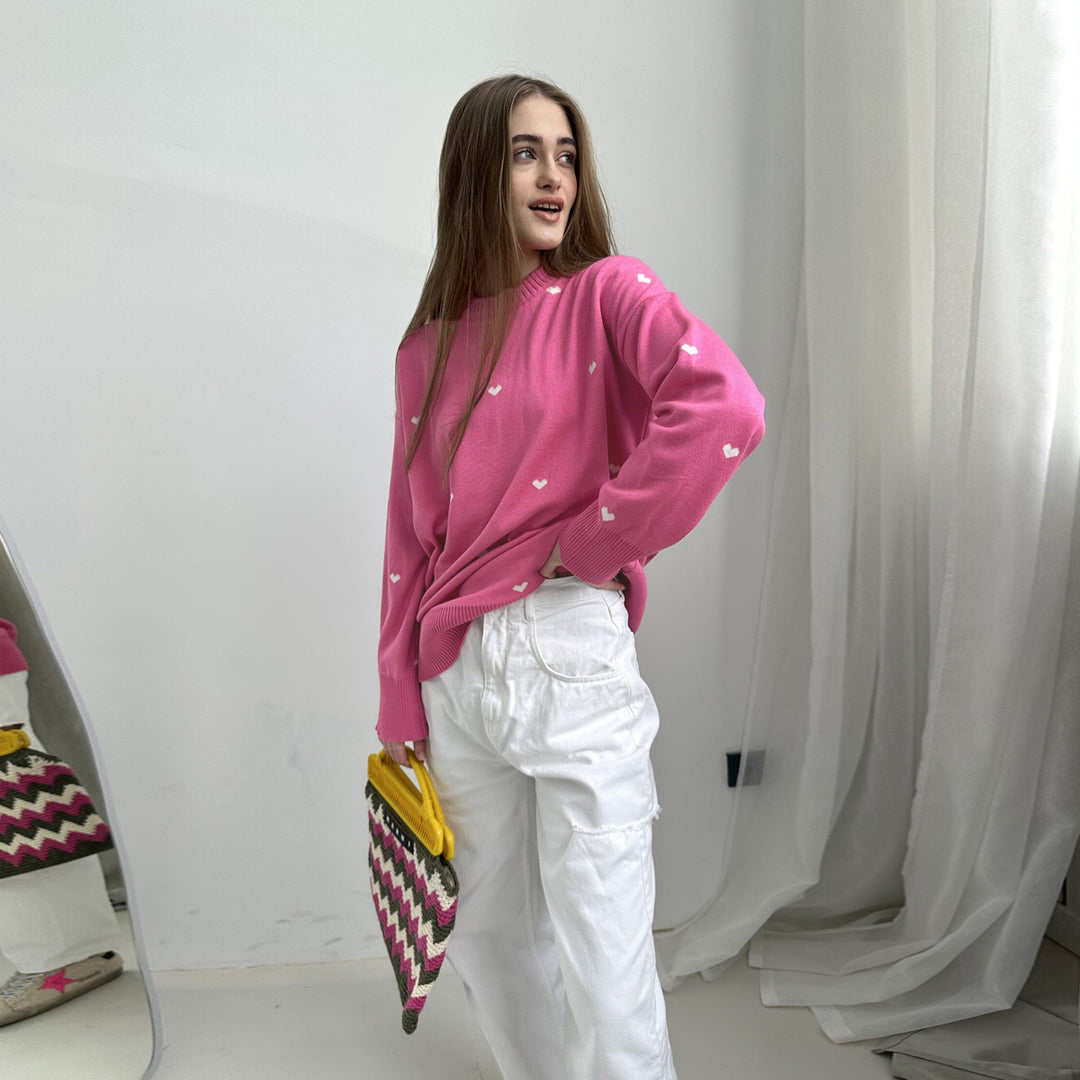 Damen gemütlicher Oversized pullover mit Herzmuster Drune