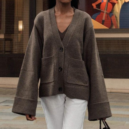 Damen Übergroßer Strickcardigan mit Taschen und V-Ausschnitt Drune
