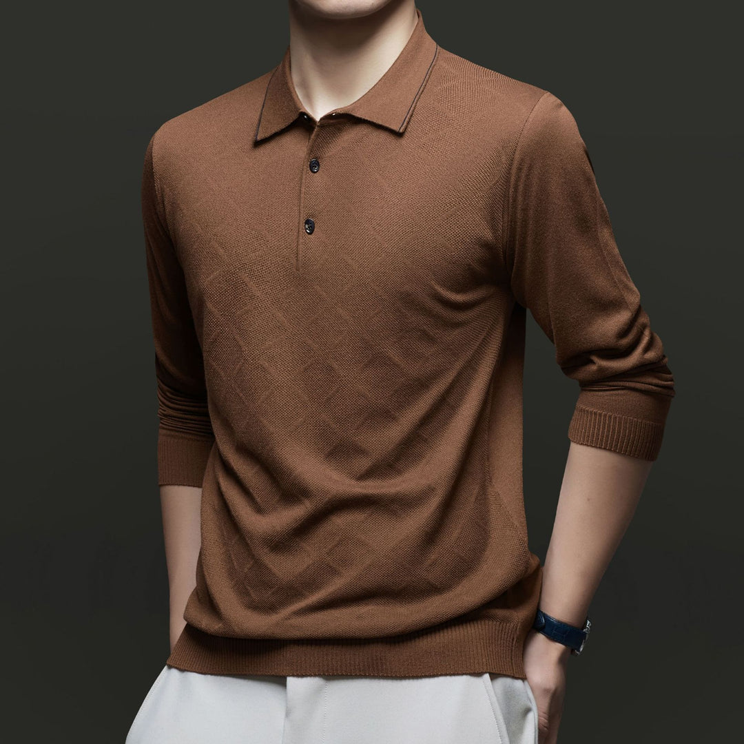 Herren Langarm-Polohemd mit strukturiertem Design und modischem Kragen Drune