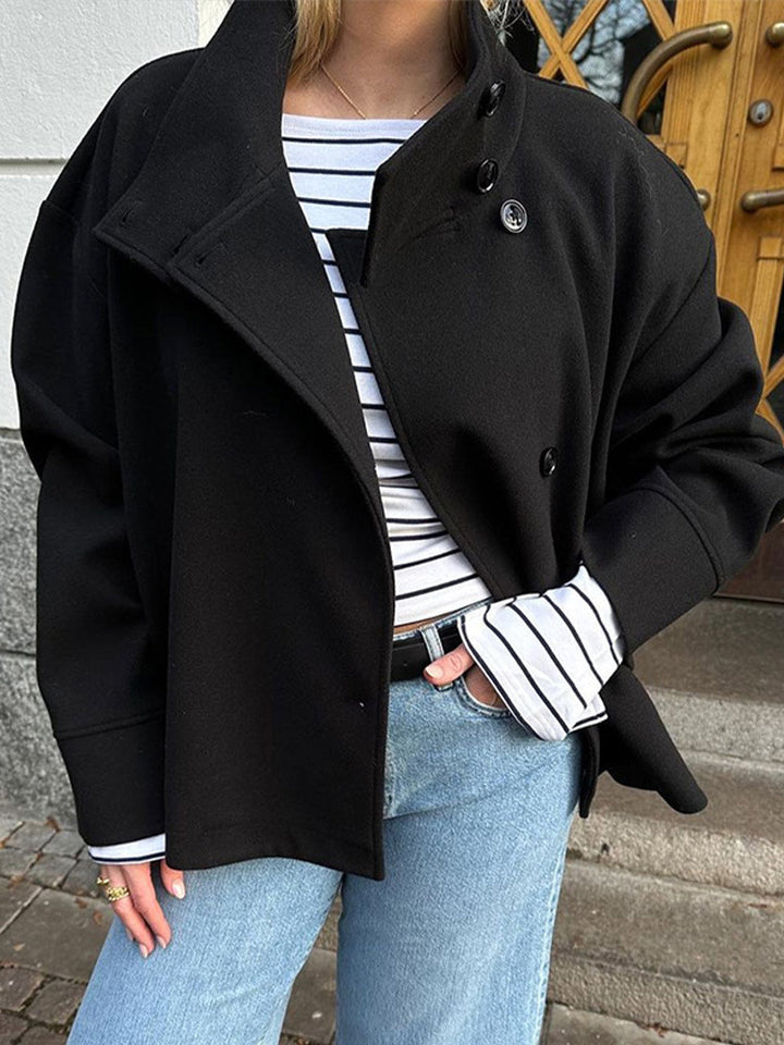 Damen Modische Oversized Jacke mit hochschließendem Kragen und Knopfdetails Drune