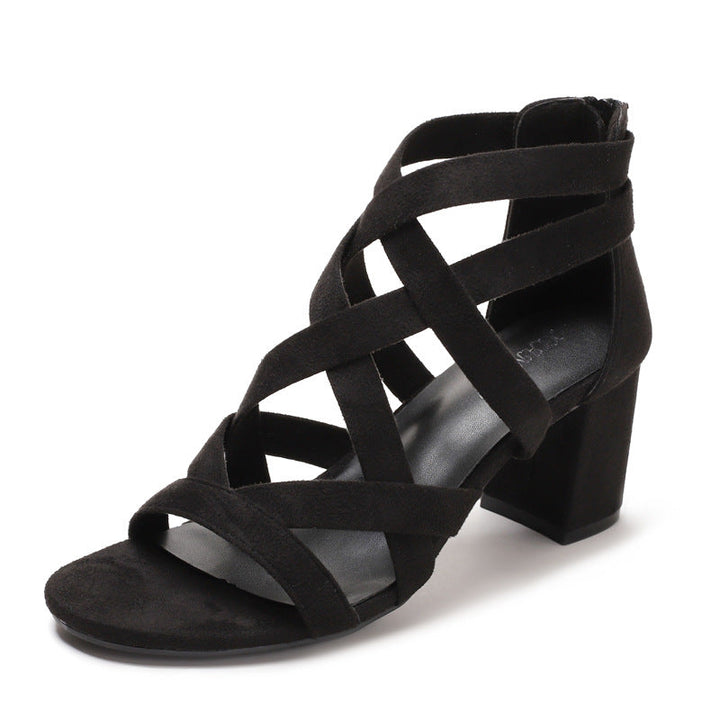 Damen Sandalen mit Stylischem Kreuzriemen und Komfortablem Blockabsatz Drune