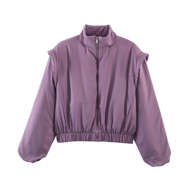 Damen nan cropped wattierte Jacke mit Stehkragen, voluminösen Ballonärmeln und taillierendem Elastikbund Drune