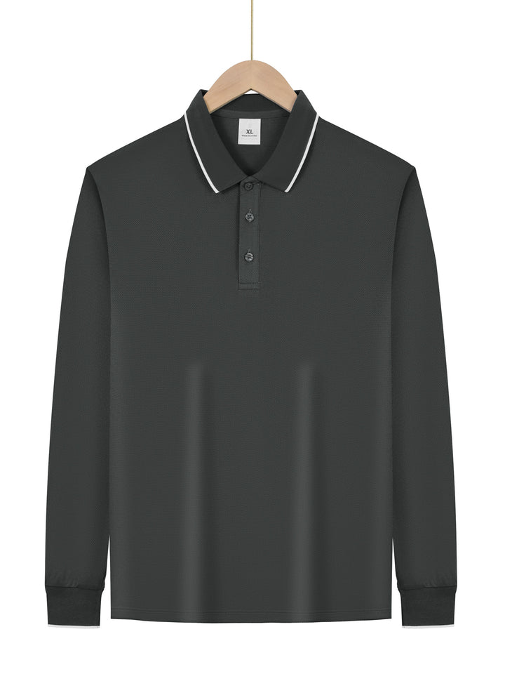 Herren nan langärmeliges Piqué-Poloshirt mit Kontrastpaspel am Kragen und Bündchen Drune