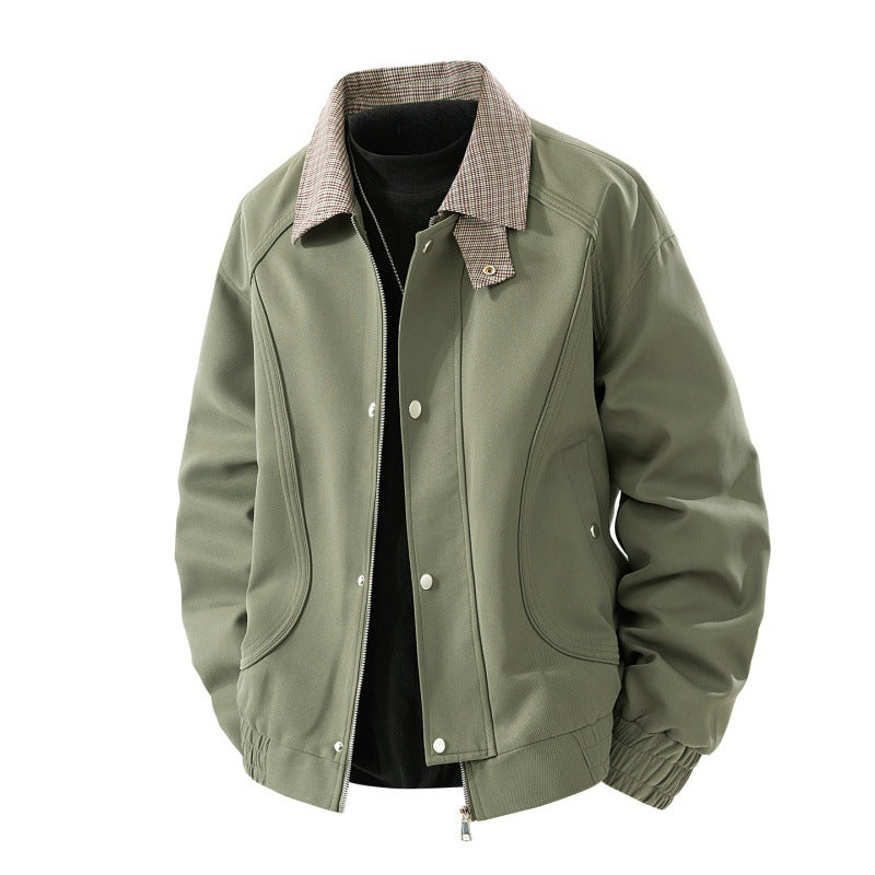 Herren leichte Harringtonjacke im Veloursleder‑Look mit Hemdkragen, durchgehendem Reißverschluss und elastischem Saum Drune