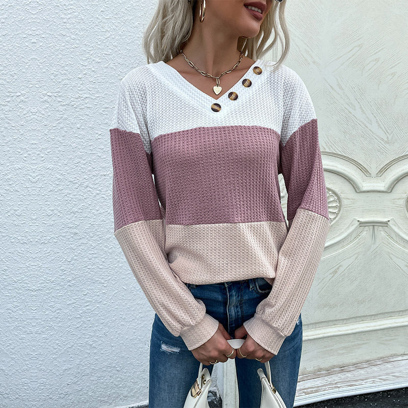 Damen Elegantes Langarm Oberteil mit Knopfdetails Drune