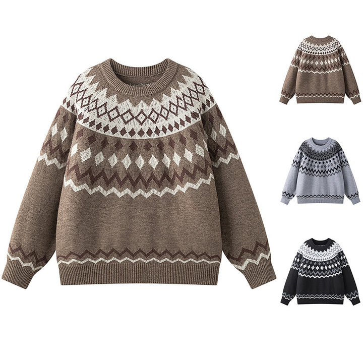 Damen Grobstrickpullover mit geometrischem Muster Drune