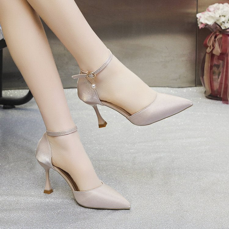 Damen elegante Spitzen Hochhackige Schuhe mit zierlichen Riemen Drune