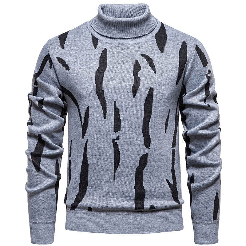 Herren Strukturierter Rollkragenpullover mit abstraktem Jacquardmuster und gerippten Abschlüssen Drune