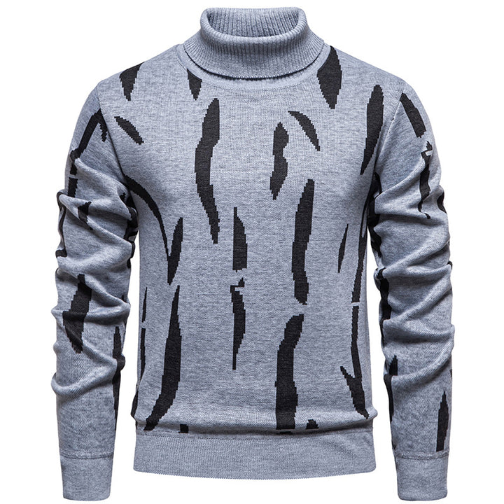 Herren Strukturierter Rollkragenpullover mit abstraktem Jacquardmuster und gerippten Abschlüssen Drune