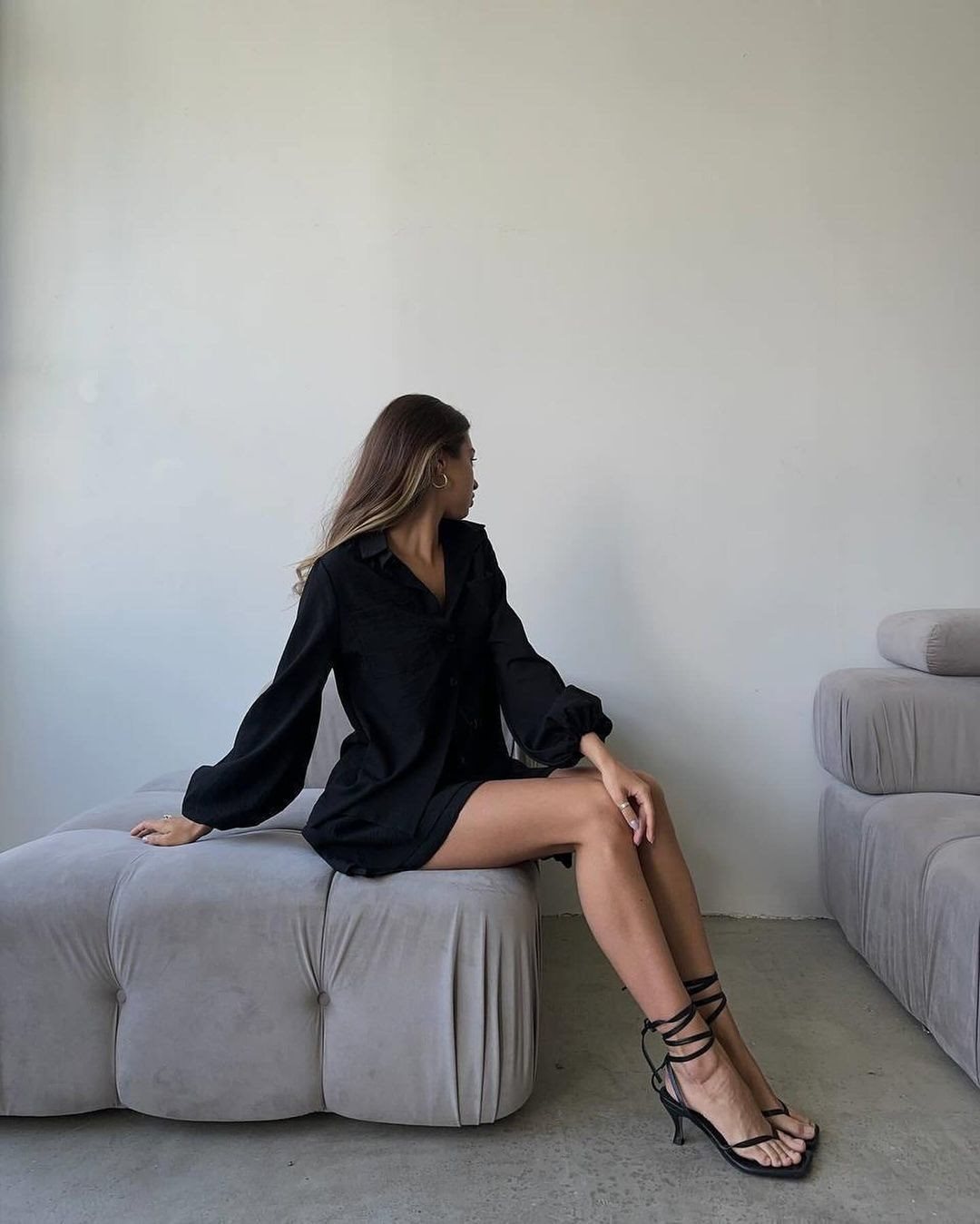 Damen modischer Jumpsuit mit schickem Knoten und lockeren Ärmeln Drune