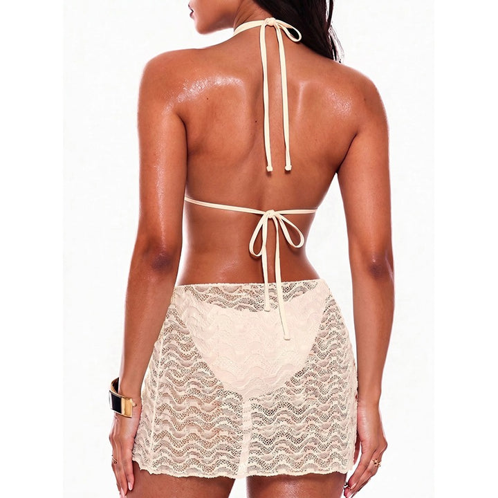 Damen Bikini-Set mit zarter Spitzenoptik und lässigem Wickelrock Drune
