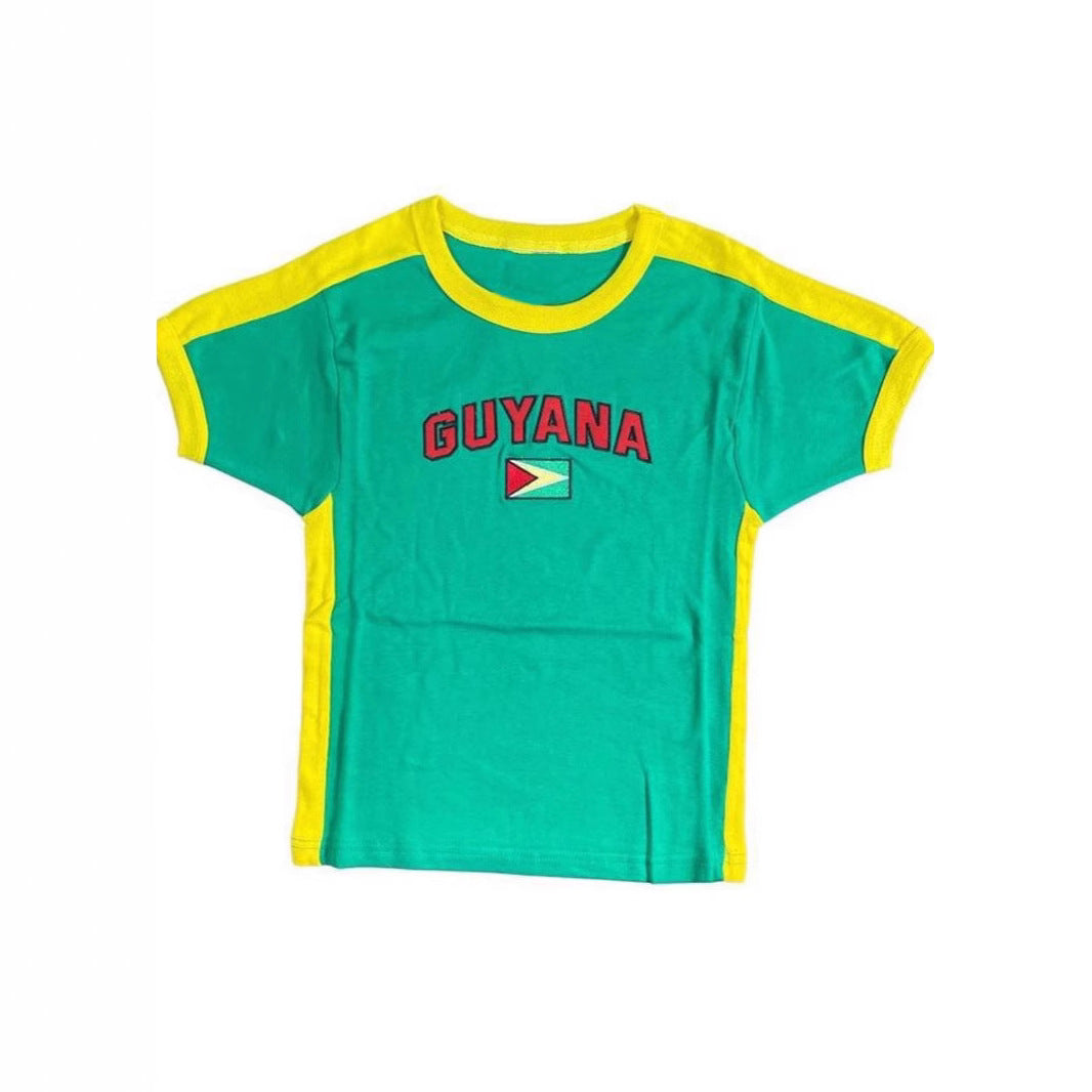 Damen T-Shirt mit kulturellem Schriftzug und Flaggenmotiv Drune