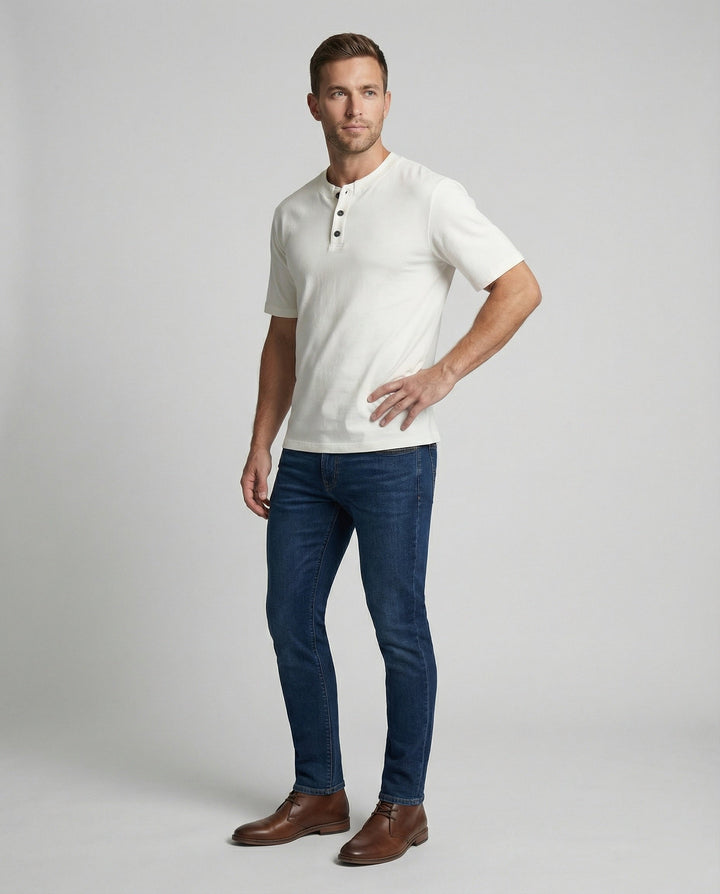 Lässiges Herren Henley T-Shirt aus Roma-Stoff Loose Fit Kurzarm Shirt
