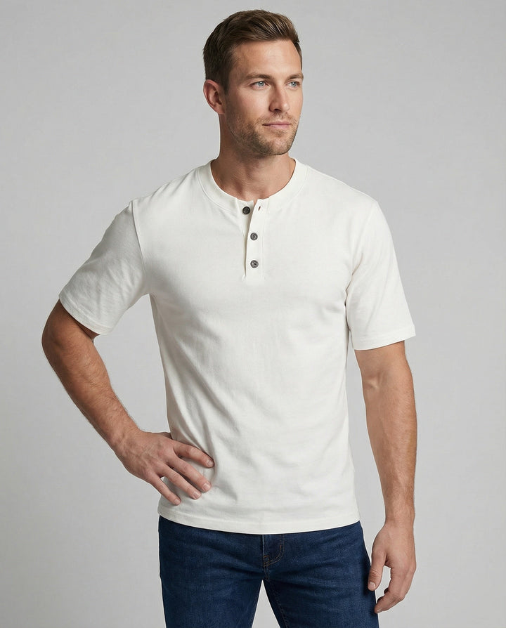 Lässiges Herren Henley T-Shirt aus Roma-Stoff Loose Fit Kurzarm Shirt