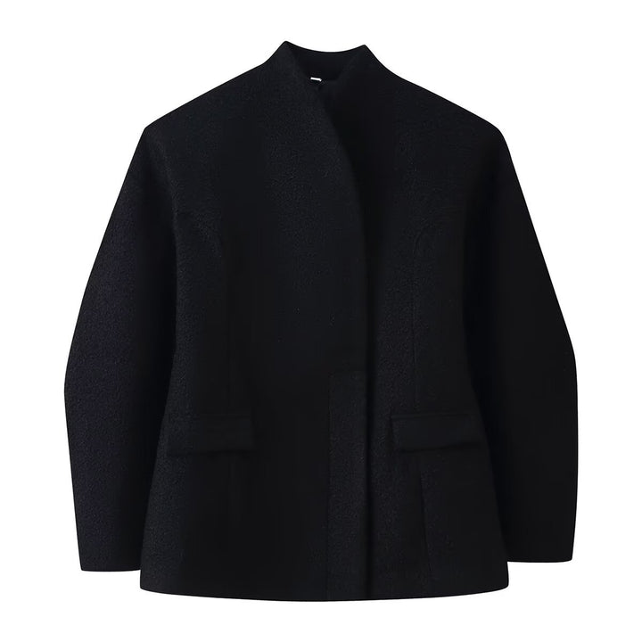 Damen Kragenlose Bouclé-Jacke mit taillierten Abnähern und Pattentaschen Drune