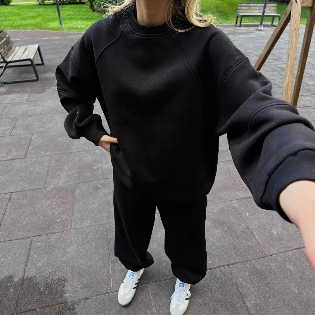 Damen Oversized Sweatshirt- und Palazzo-Jogginghose Set aus schwerem Baumwollfleece Drune