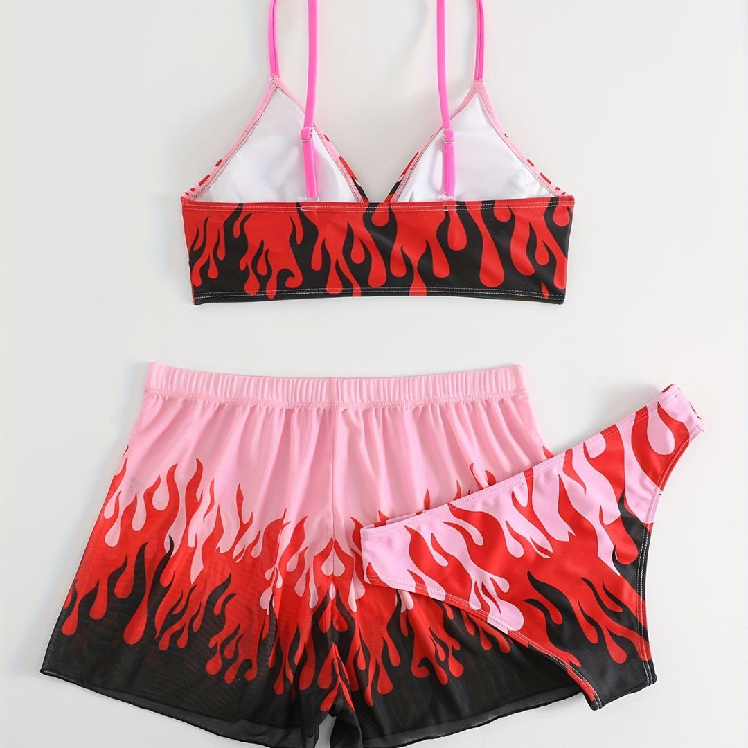 Damen Triangel-Bikini mit aufregendem Flammenmuster Drune