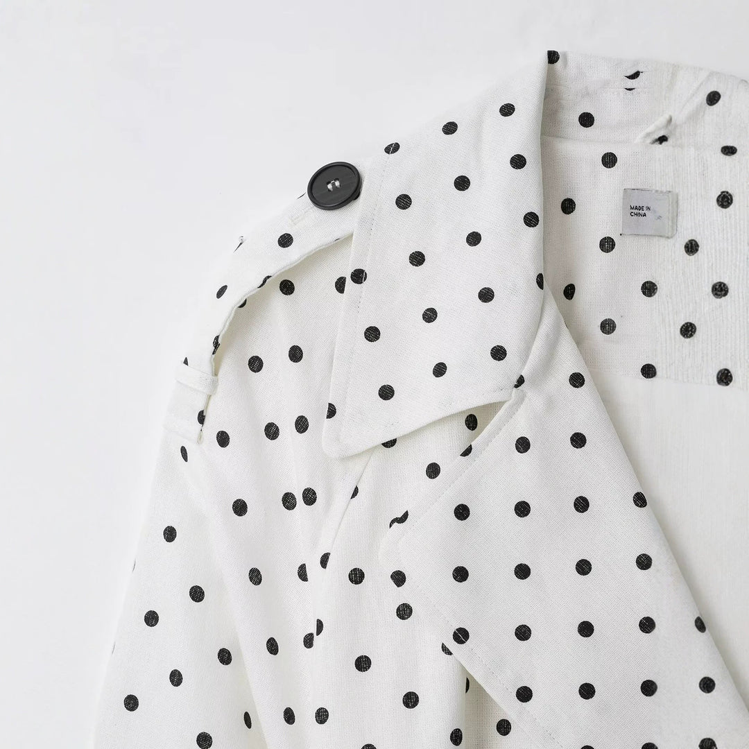 Damen Kurz geschnittener Trenchcoat mit Bindegürtel, Doppelreihe und Polka-Dot-Print Drune
