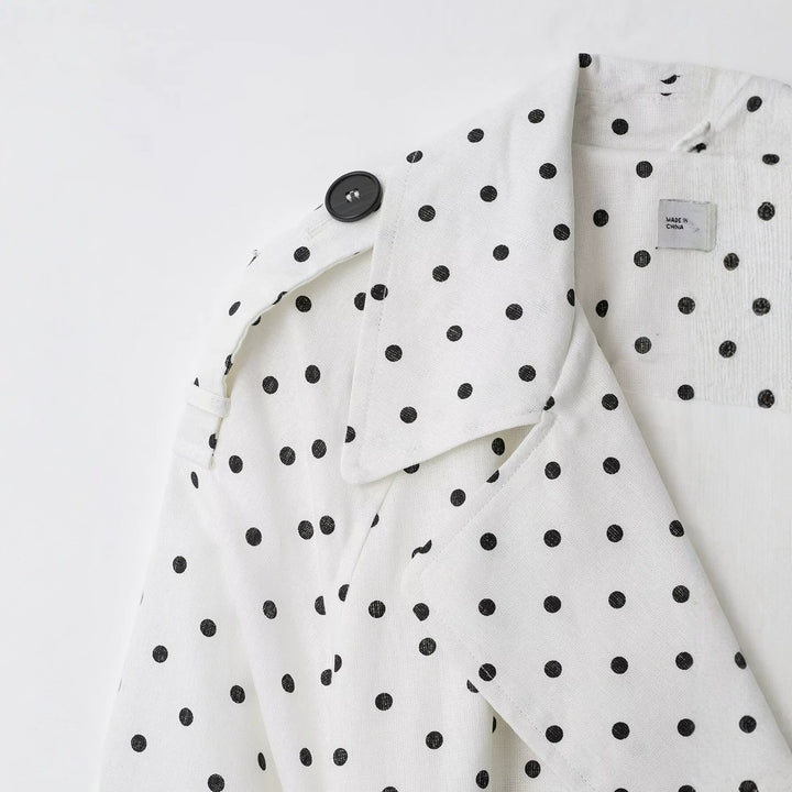 Damen Kurz geschnittener Trenchcoat mit Bindegürtel, Doppelreihe und Polka-Dot-Print Drune