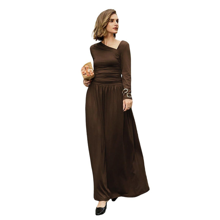 Damen asymmetrisches Maxikleid mit langem Ärmel und geraffter Taillenpartie Drune