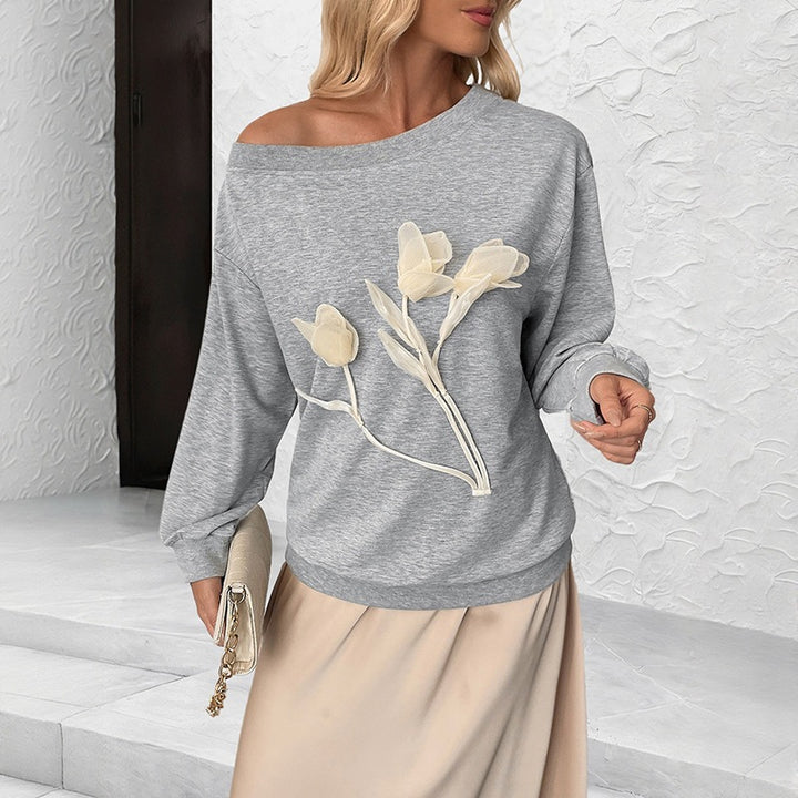 Damen Lässiger Sweatshirt mit Blumenapplikationen Drune
