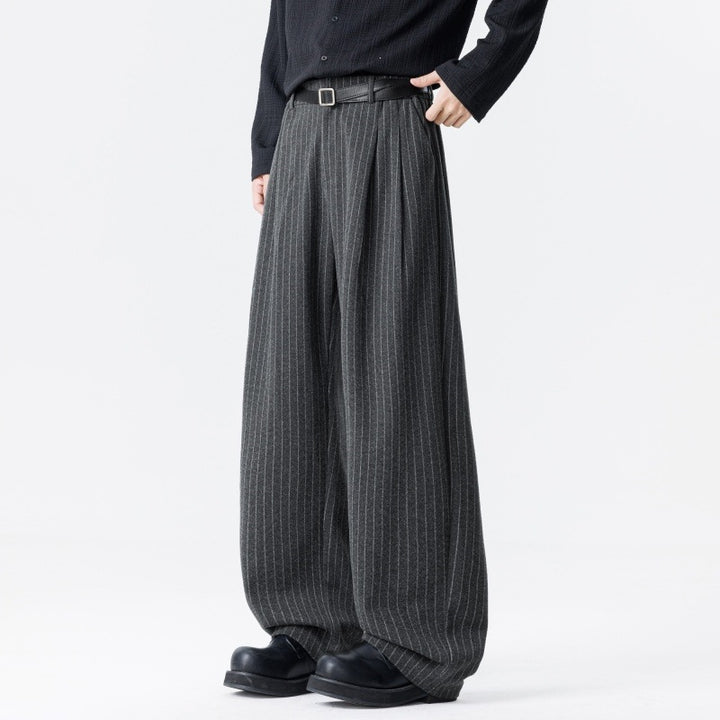 Damen Weite High‑Waist Plissee-Hose aus Wollmix mit elastischem Bund und weitem Bein Drune