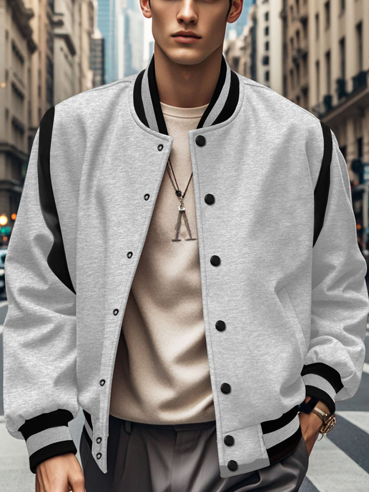 Herren nan leichte Collegejacke im Varsity-Look mit Druckknopfverschluss Rippbündchen und Kontrast-Schulterbesatz Drune