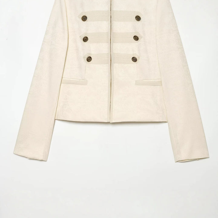 Damen Kurze Paradejacke mit Stehkragen, Zierbesatz und Reihenknöpfen Drune